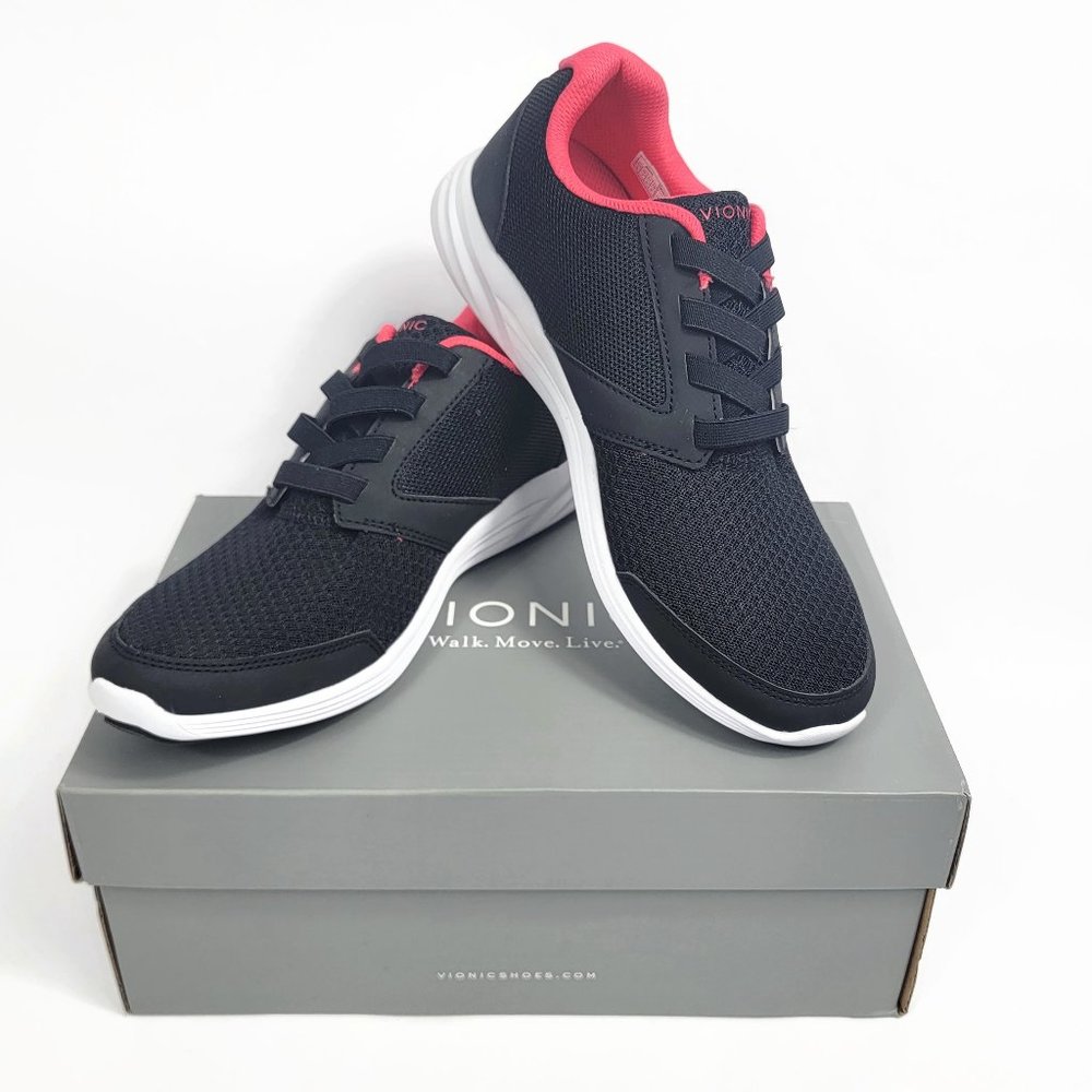 New Vionic Womens Shoes Size 9 Black Pink Agile Maeve Walking Sneaker Pull On